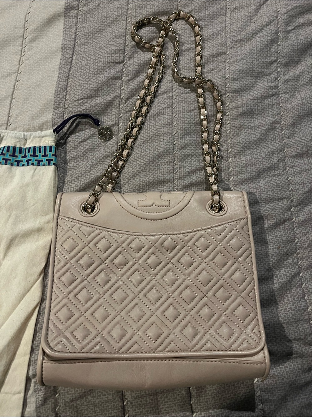 Tory Burch Quilted Leather Chain-strap Shoulder Bag in Light Beige